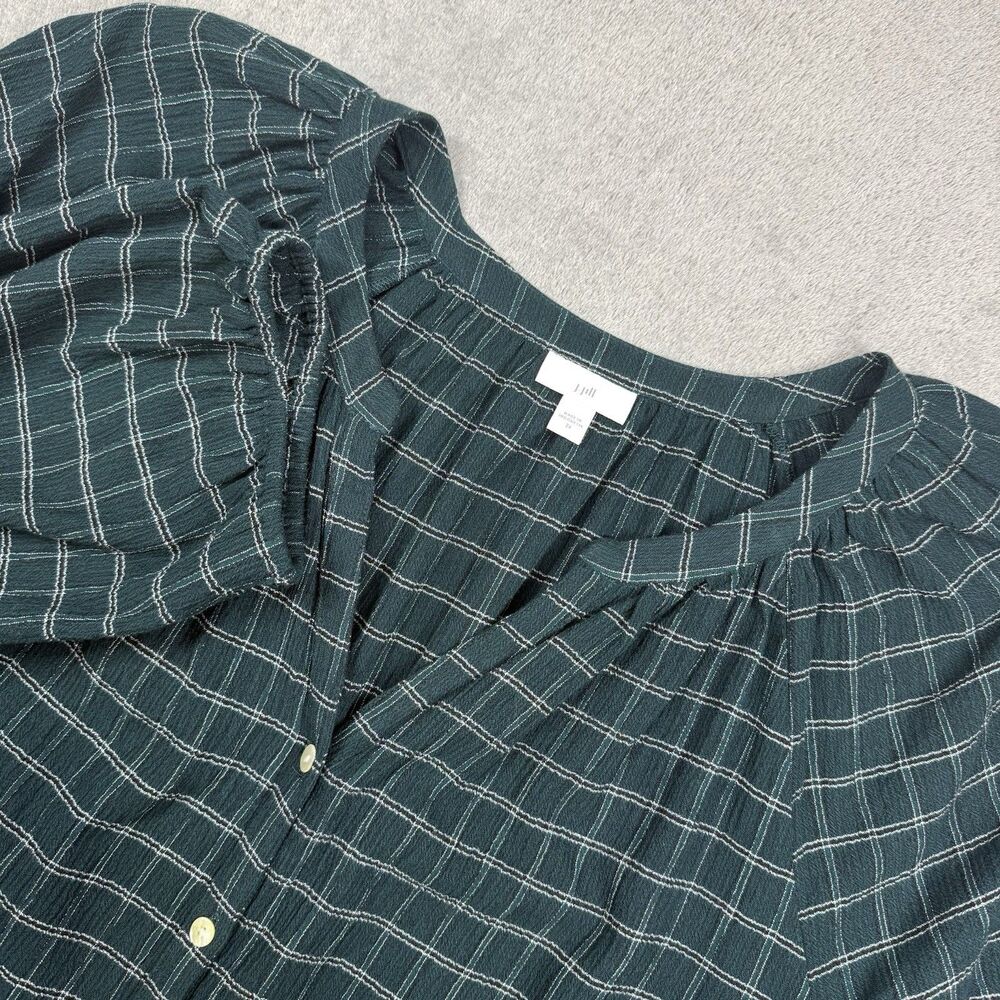 J. Jill Shirt Women's 2X Green Plaid Button Up V-Neck 3/4 Sleeve Dark Academia - Picture 2 of 10